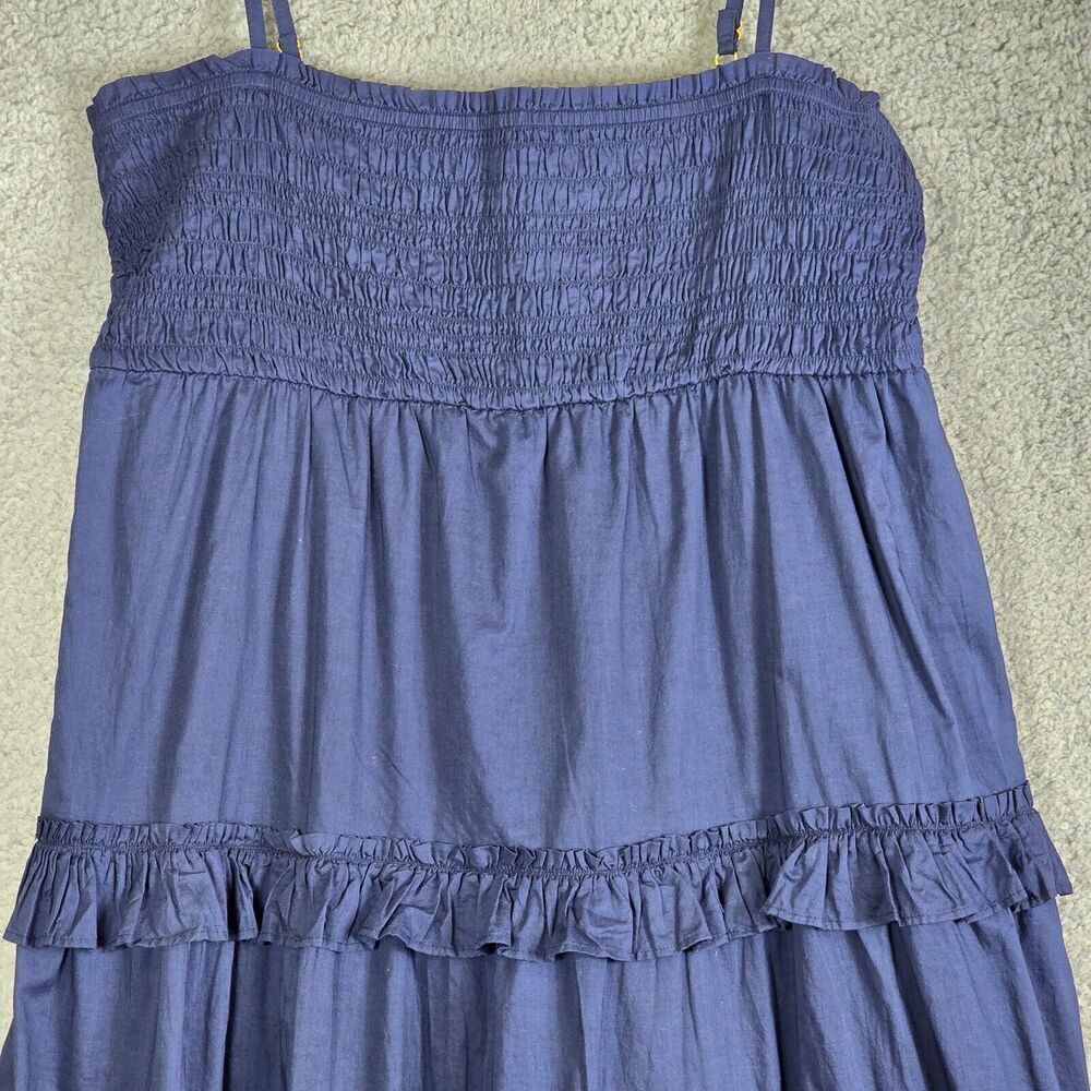 INC Smocked Tiered Maxi Dress XL Blue Cottagecore Nautical Boho Country - Picture 2 of 8